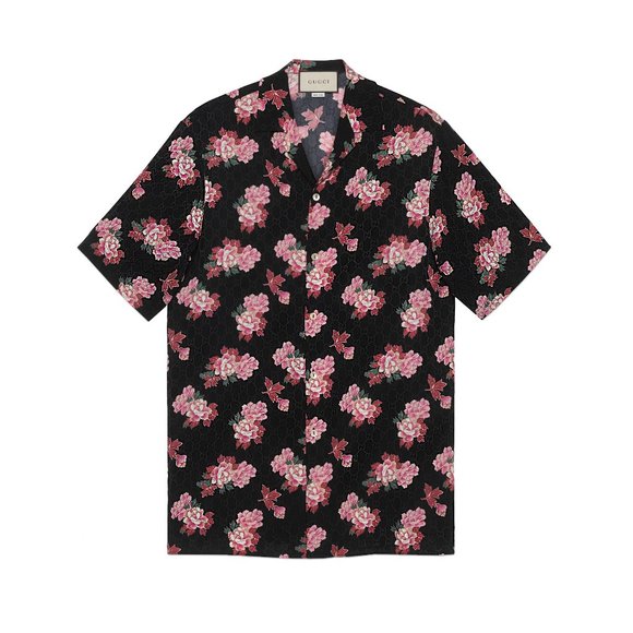 GUCCI Black Silk Peony Print Bowling Shirt - Picture 2 of 9
